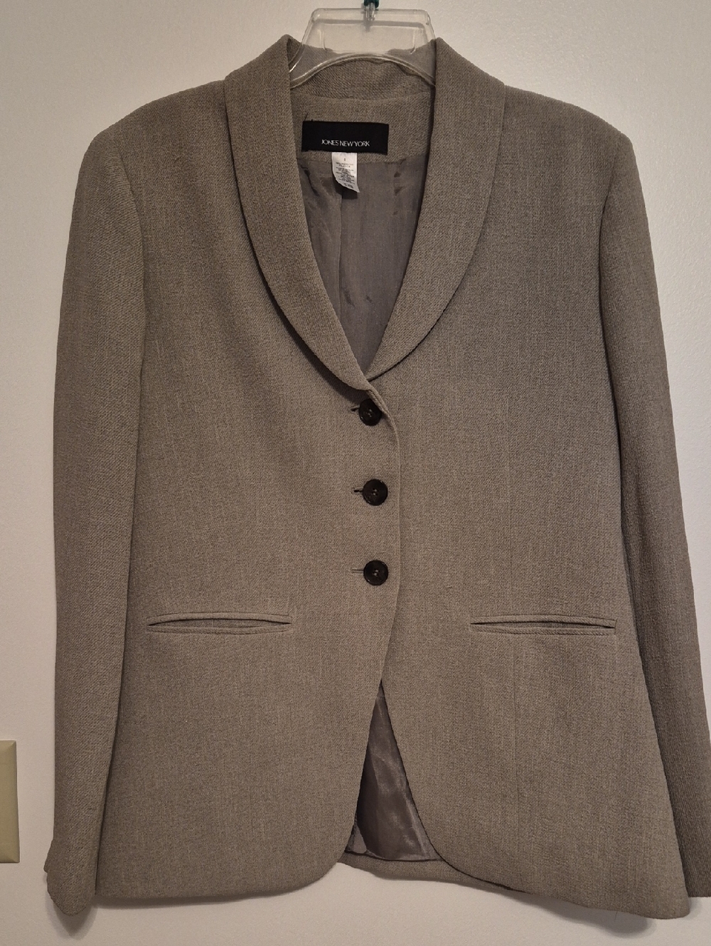 Jones New York Womens Gray   Shawl-Collar 3 Button Blazer Jacket SZ 8